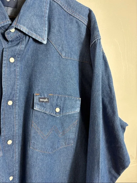 Wrangler Western Denim Shirt Blue Pearl Snap XXL Cowboy Rodeo - Picture 5 of 10